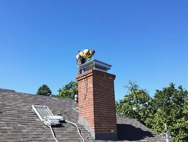 Middletown Chimney Sweep technician measuring a chimney cap in Middletown, CT
