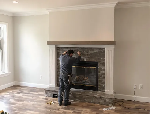 Middletown Chimney Sweep finishing a custom fireplace install in Middletown, CT